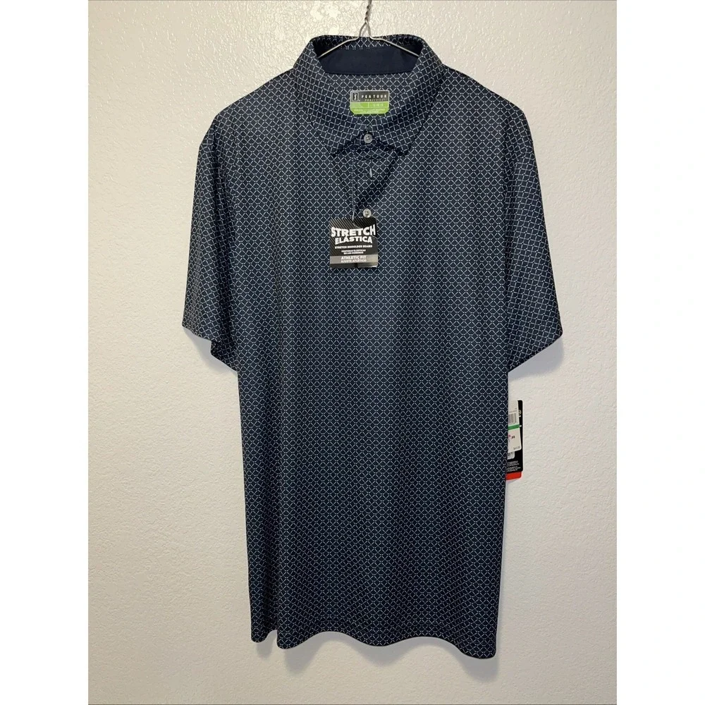 NWT‎ PGA Polo Shirt Men's L Navy Caviar Pattern Performance Wicking